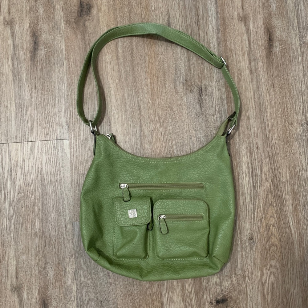 Vintage y2k Treviso Sage Green Faux Leather Adjustable Shoulder Bag Purse